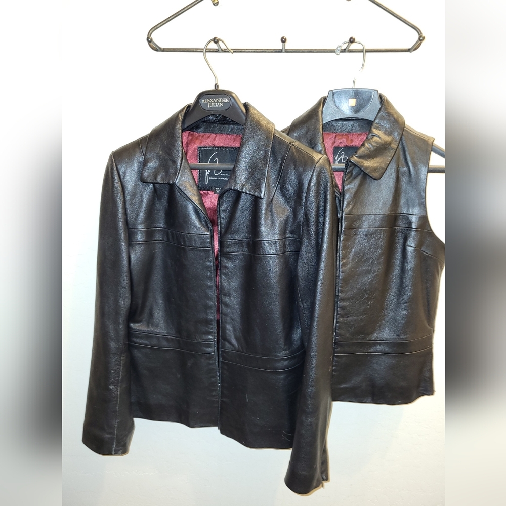 Venus Williams Black Leather Jacket + Matching Vest